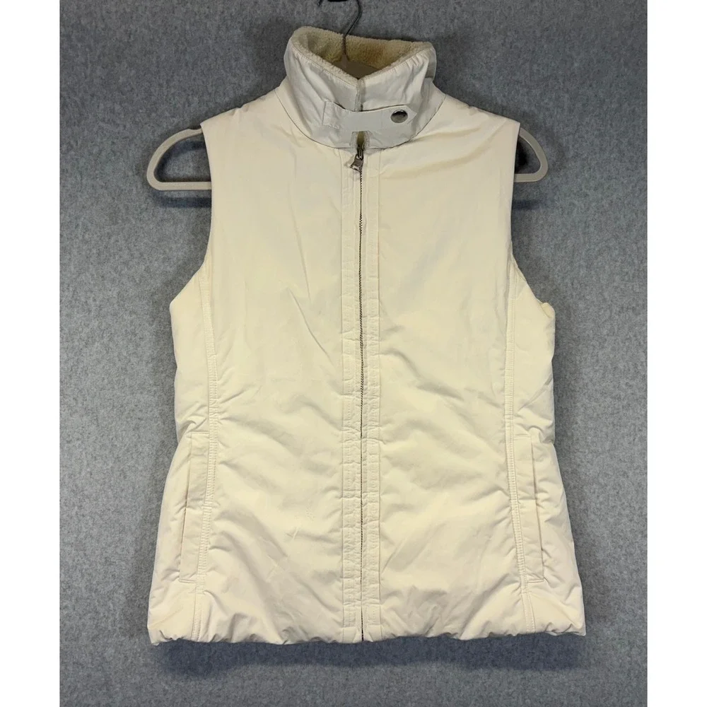 Banana Republic Womens Puffer Vest Cream Sherpa Lined Collar Small Off White